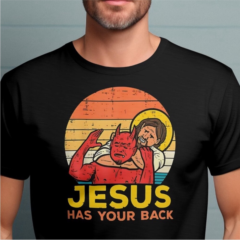 Jesus Has Your Back Men’s T-shirt Black 100% Cotton